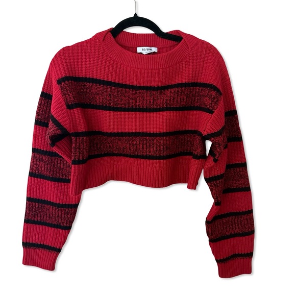 RE/DONE Cropped Striped sweater Red Black ribbed knit wool $395 M - Picture 6 of 9